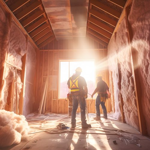 A construction crew installing insulation in the walls of a residential property ai generated art